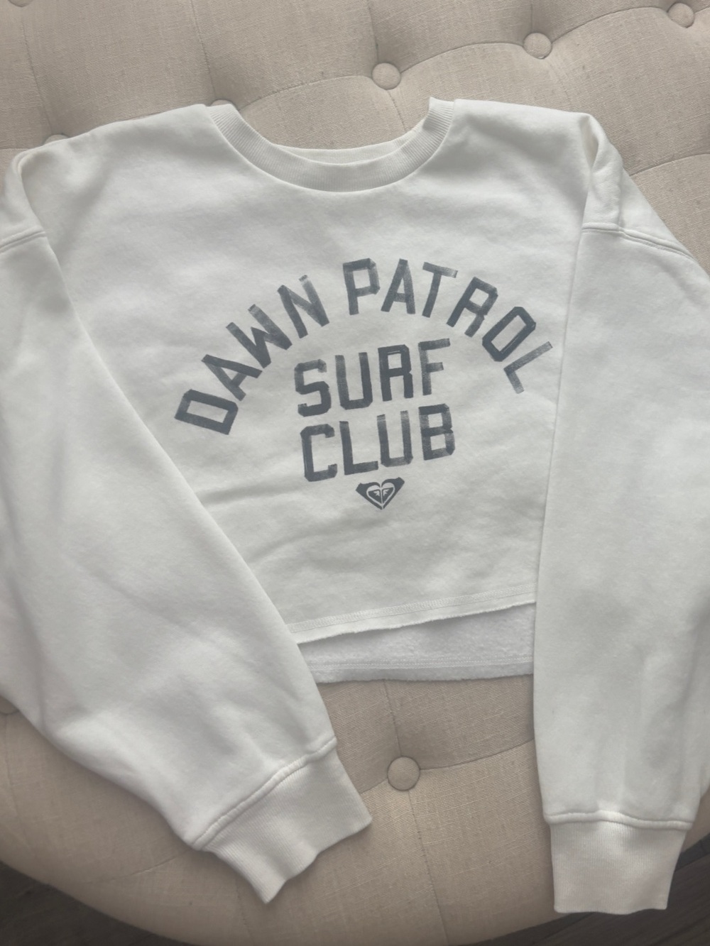 Roxy White Dawn Patrol Surf Club Cropped Crewneck